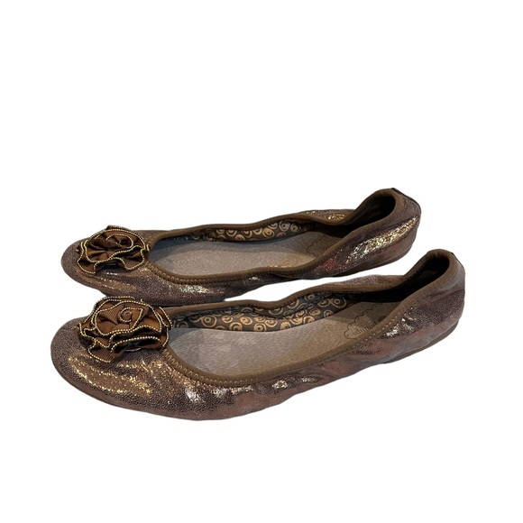 Lindsay Phillips Liz Ballet Flats Brown Metallic Flower Leather - Picture 4 of 10